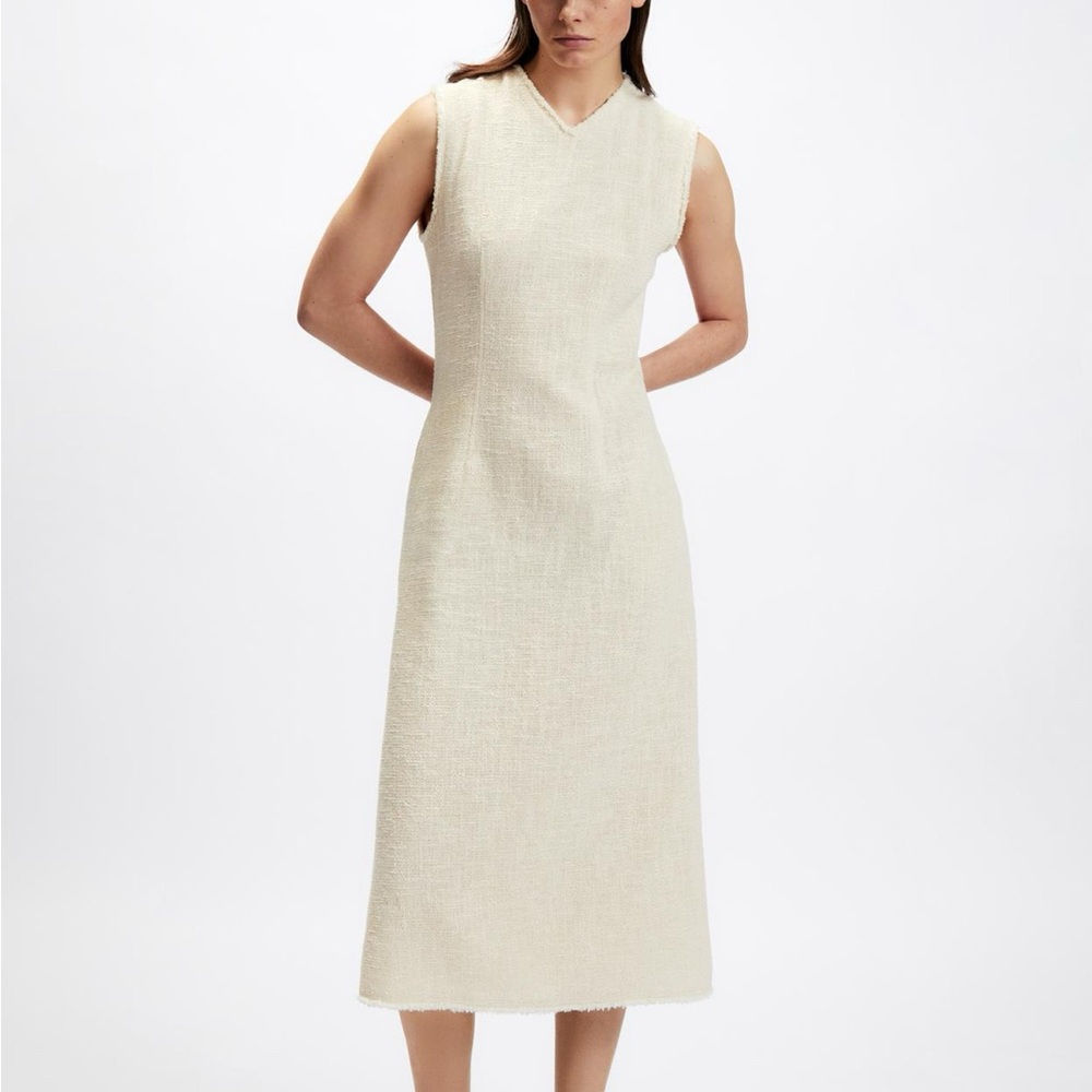 Cream tweed midi dress with pockets